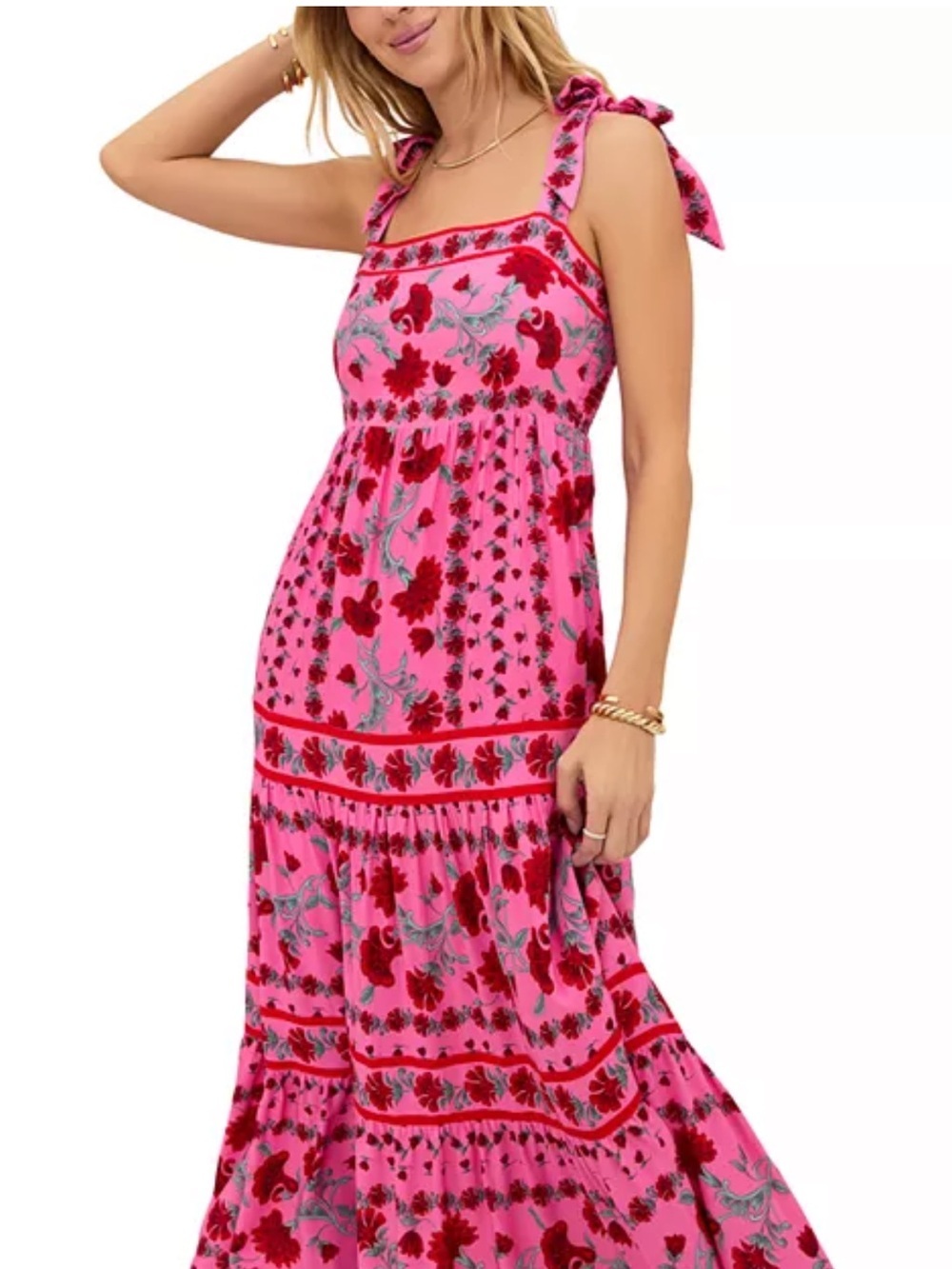 Beach Riot Hot Pink Floral Tie-Shoulder Maxi Dress